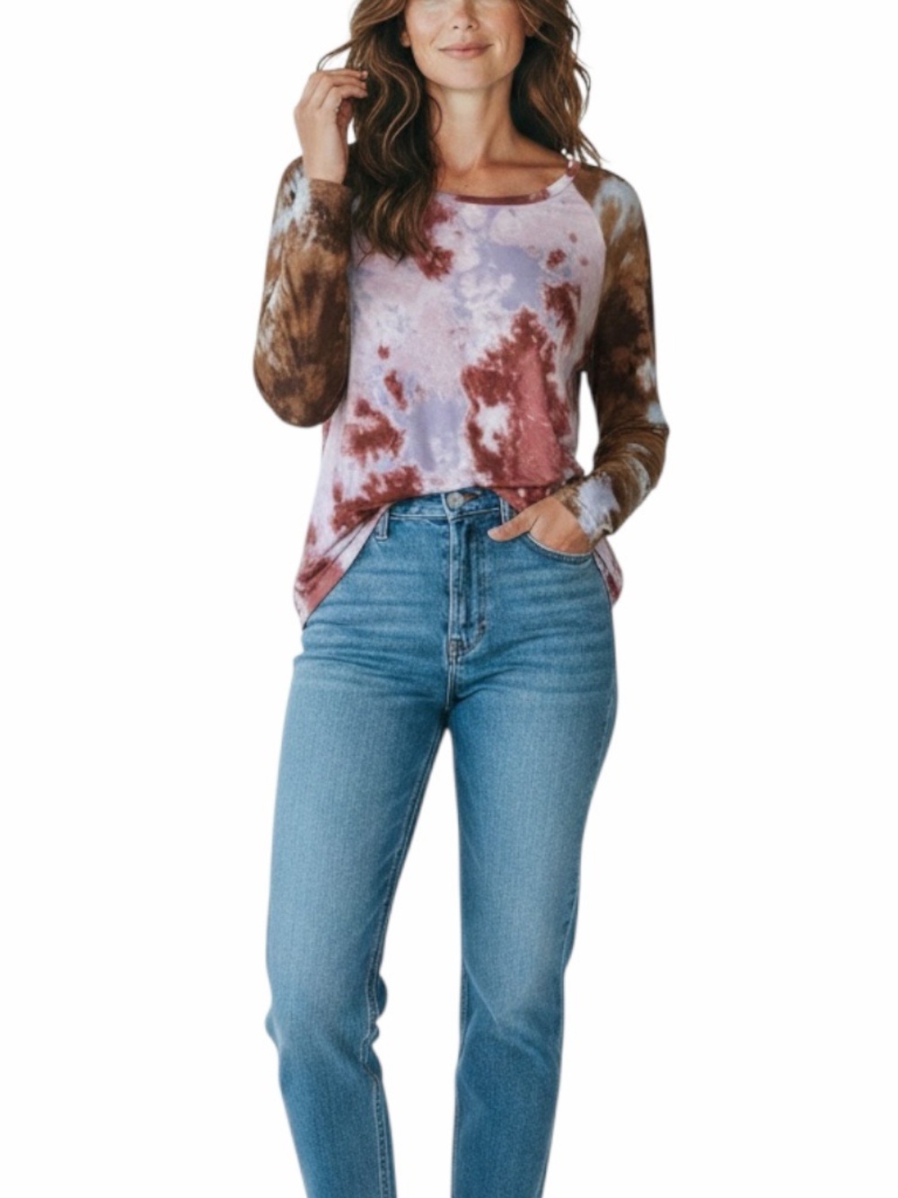 LOGO by Lori Goldstein Women’s Tie Dye Top XL Long Sleeve Scoop Neck Stretch